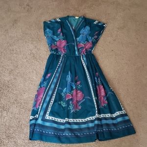Vintage floral cap sleeve sheer dress sz L